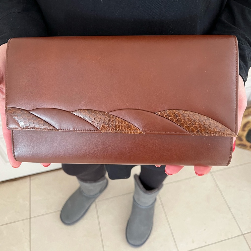 Brown Genuine Leather and Snakeskin Bag